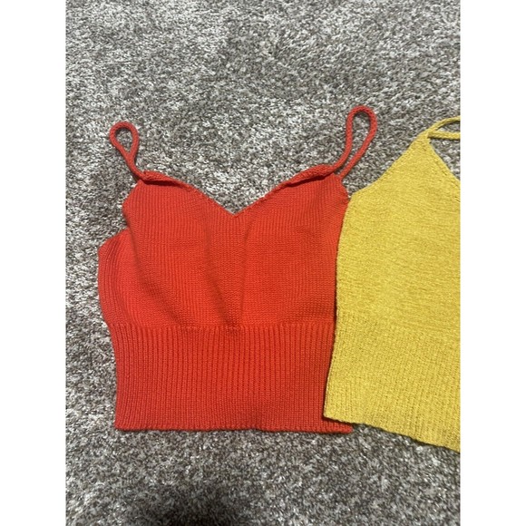 Two Forever 21 Cropped Knit Sweater Tank Tops Orange And Yellow. Size Medium. - Picture 3 of 11